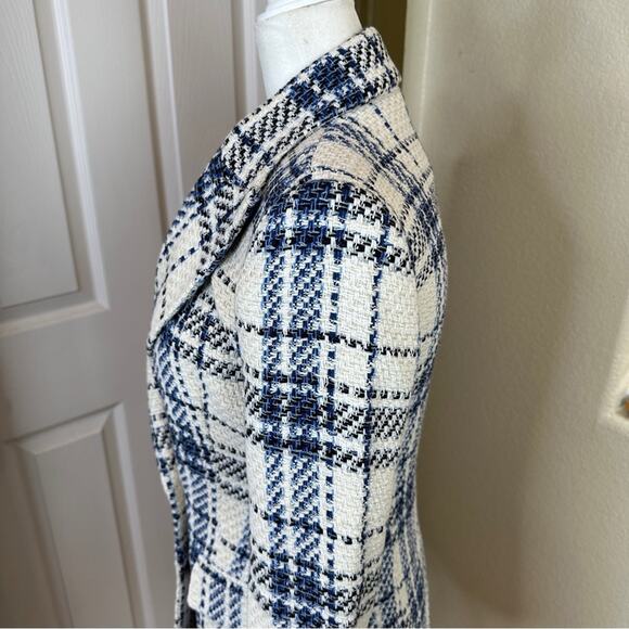 NWT Zara Blogger Blue White Double Breasted Textured Blazer Jacket. - Picture 9 of 13